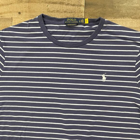Polo Ralph Lauren Men’s Striped T-Shirt Cotton Crew Custom Slim Fit sz XL Blue - Picture 5 of 11